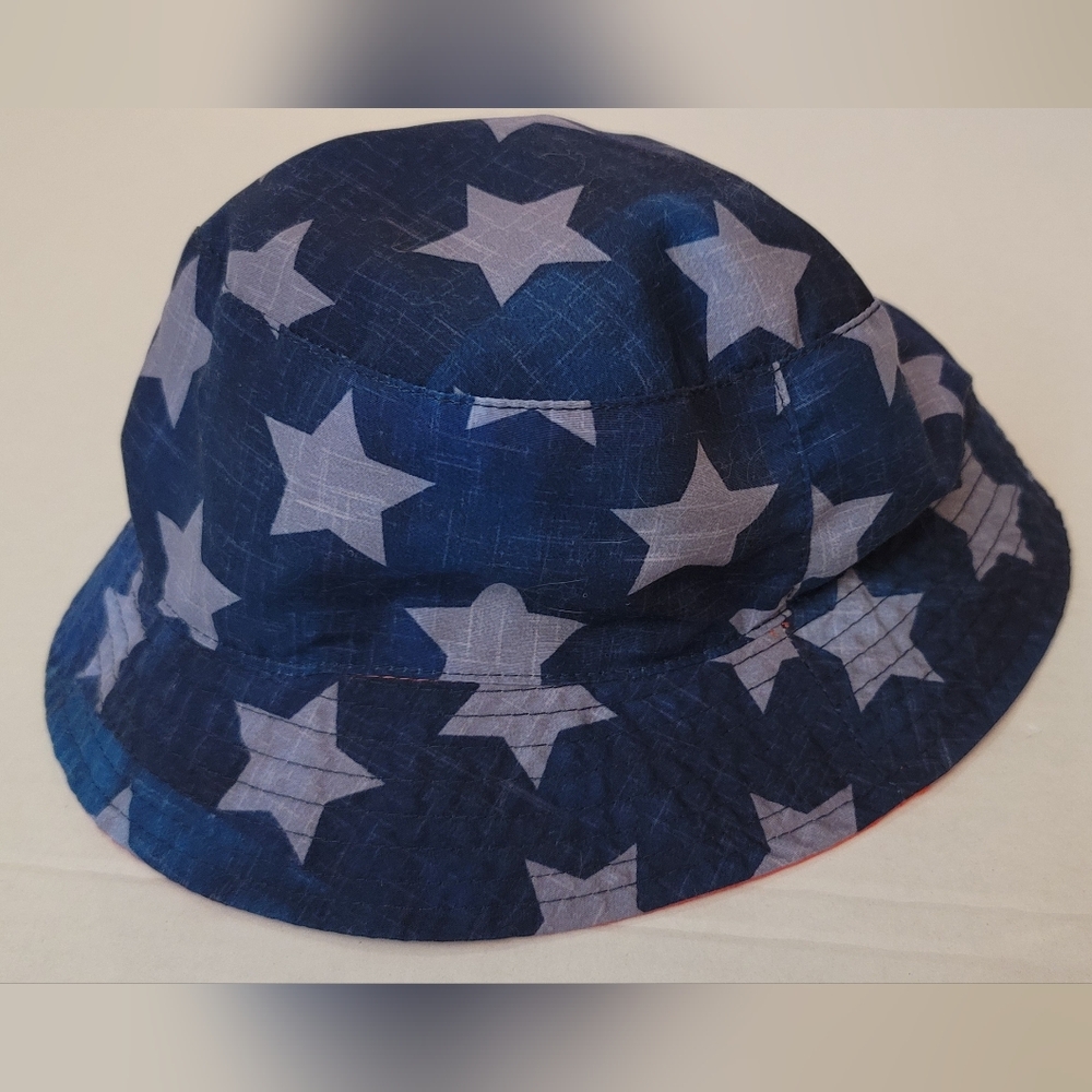 Reversible Patriotic Blue & white stars Red bucket hat fishing sun cap